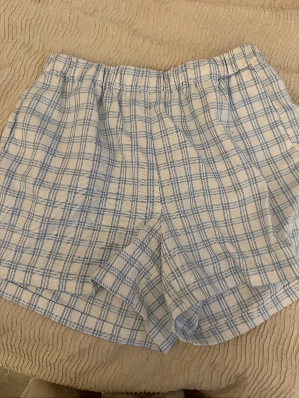 Brandy Melville Light Blue & White Plaid High Waist Shorts